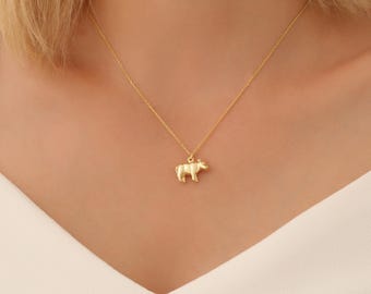 DALANE Collana Mucca In Acciaio Inossidabile Placcata Oro 18K – Ciondolo Animale 33x45 Mm – Ipoallergenica, Catena 50+7 Cm - 2