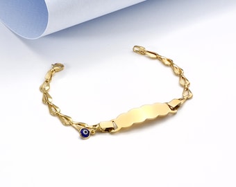 14K Gold Filled Baby ID Bracelet Curb Azabache 5.5" • Customize Jewelry • Pulsera para Bebes • Baby Girls Newborn Boys Protection Jewelry