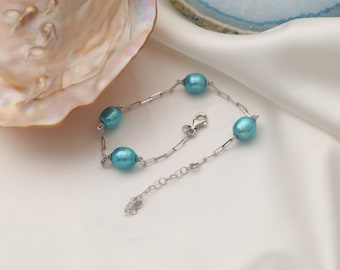 Bracelet Perles Turquoise Et Strass - Modèle W60 - Occasion En état Neuf