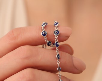 Murano Evil Eye Bracelet: 925 Sterling Silver Protect Charm