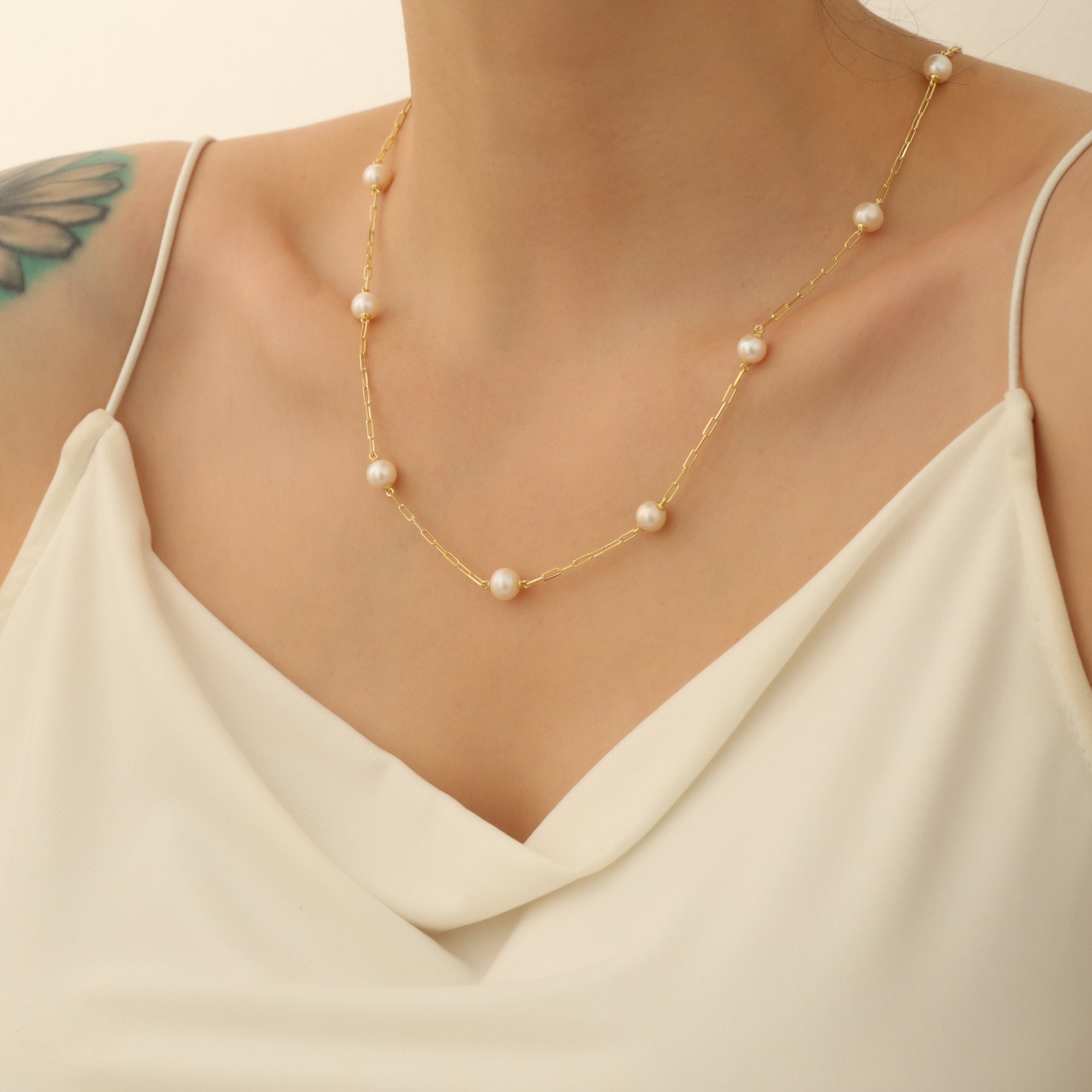 パール925スターリングシルバーネックレス、彼女へのエレガントな 