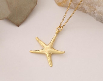 14K Gold Starfish Necklace, Minimal Sea Star Pendant, Ocean Inspired Jewelry, Beach Necklace, Summer Gold Charm, Gift for Ocean Lovers