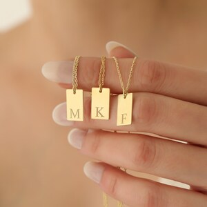 Dainty Initial Tag Necklace: Custom Engraved Letter Pendant