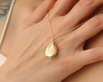 14k Gold Teardrop Pendant Necklace: Dainty Rain Drop Jewelry Gift
