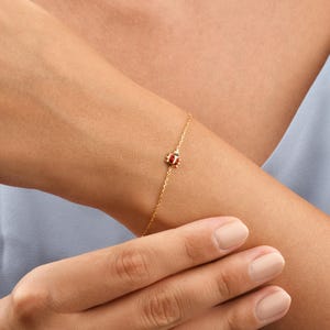 14K Gold Ladybug Bracelet: Dainty Enamel Ladybird Charm
