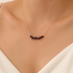 Gold Garnet Beaded Necklace: 925 Sterling Silver