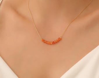Dainty Sunstone Necklace: 925 Sterling Silver, Gold Finish