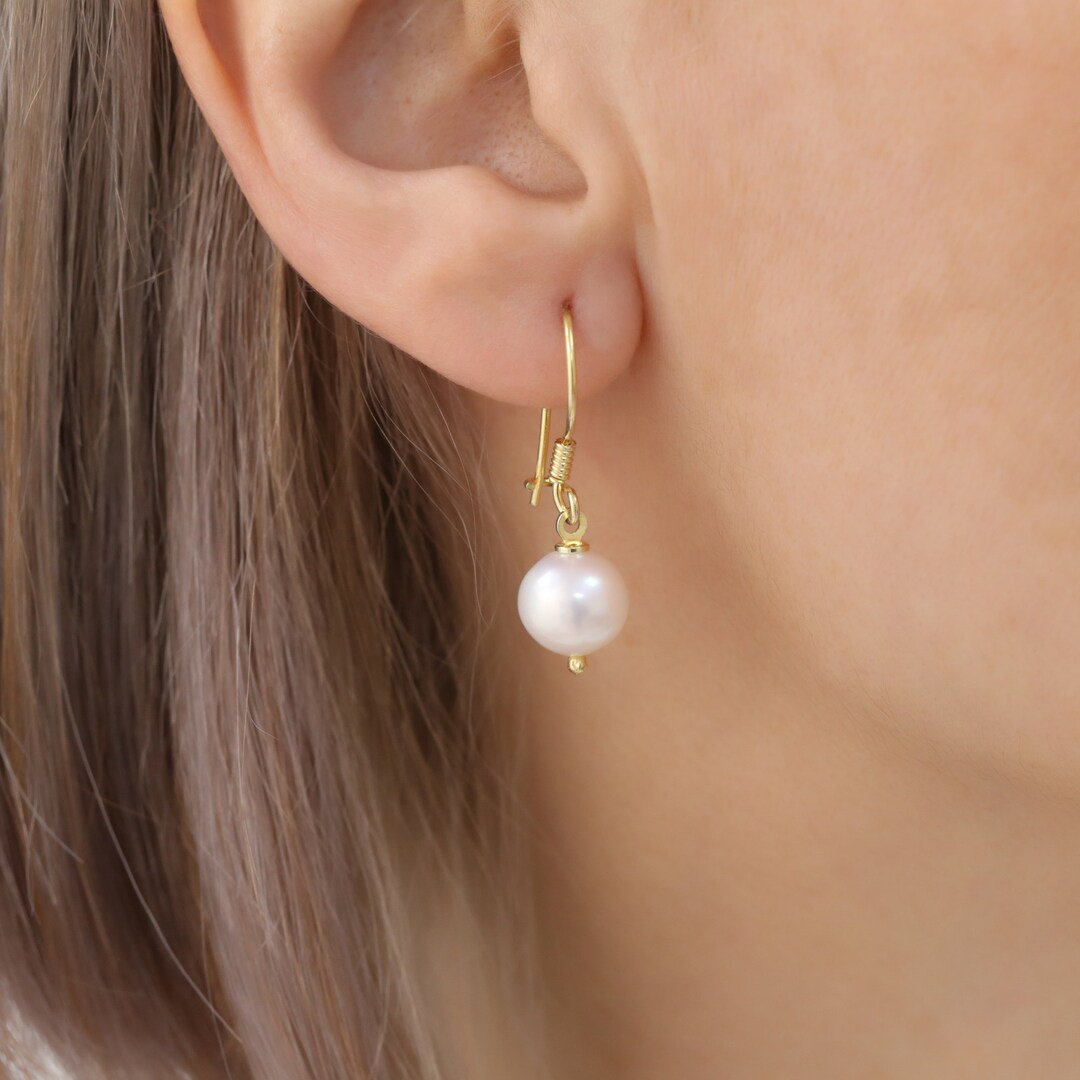 Women's Freshwater Pearl Dangle Earrings - 14K Gold Plated/925 Sterling Silver Wedding Gift