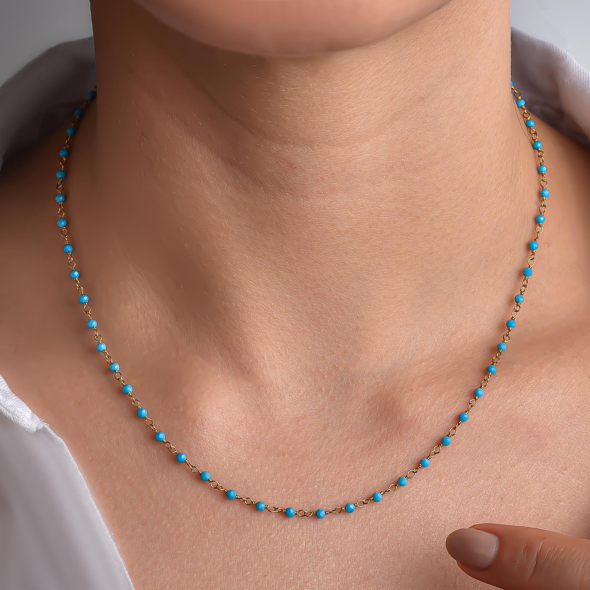 Gold Turquoise Necklace, Simple Beaded Necklace, December Birthstone, Minimalist Necklace, Boho Jewelry, Layered Necklace, Gift for Her