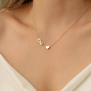 14K Gold Heart & Infinity Necklace: Dainty Love Pendant