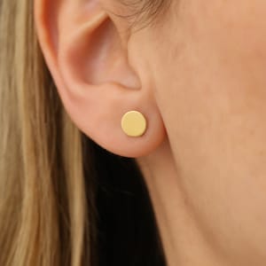 14k Solid Gold Circle Stud Earrings: Minimalist Dot Earrings