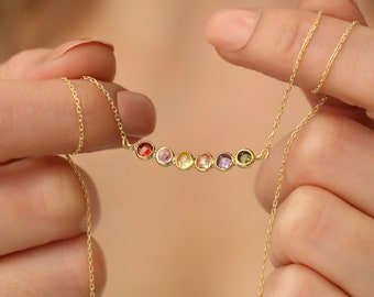 14k Gold Multi Birthstone Necklace, Gold Family Birthstone Necklace, Silver Custom Necklace, Bridesmaid Gift, Gifts For Mom