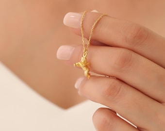 Gouden fluit engelenketting, beschermengelhanger, 14K gouden engelenketting, beschermende spirituele sieraden, betekenisvol cadeau voor haar