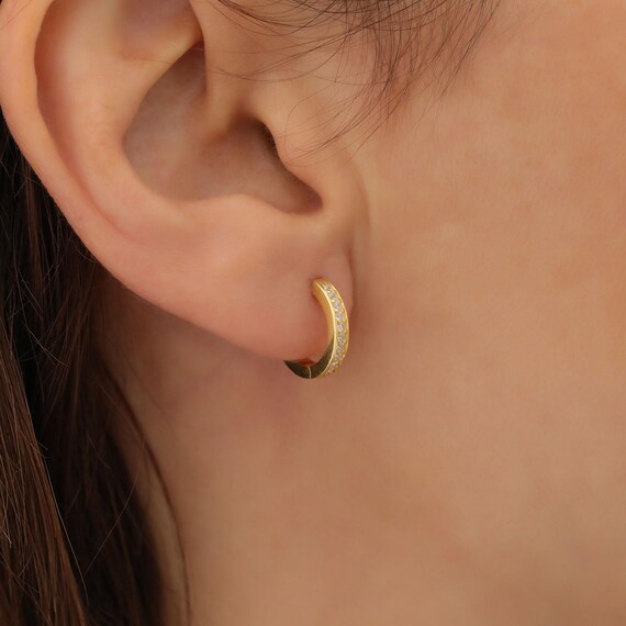 925 Sterling Silber 14K Vergoldet Kleine Huggie Creolen Für Damen 12 Mm