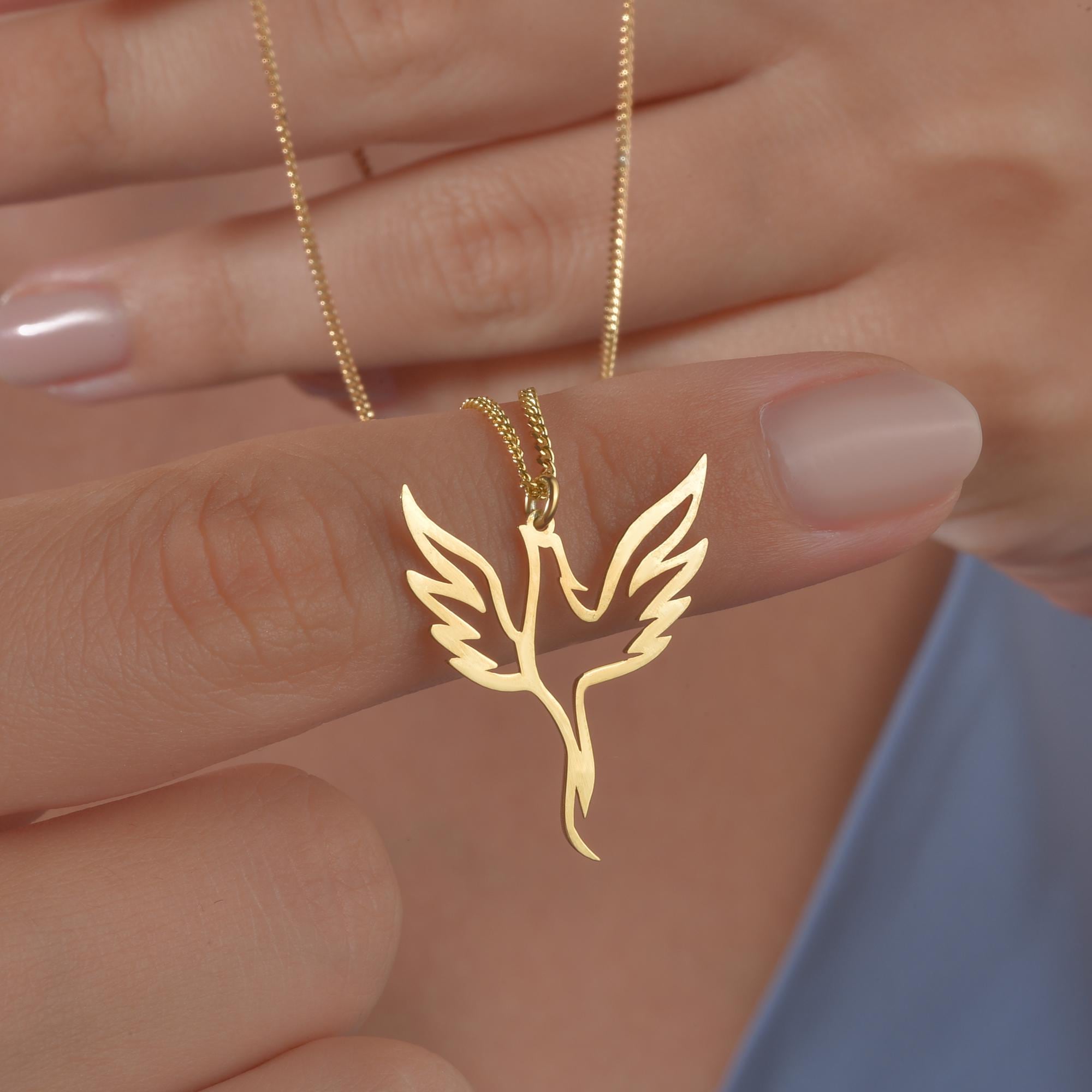 Sterling Silver Phoenix Necklace: Geometric Fire Bird Pendant - Etsy
