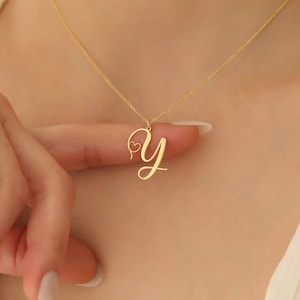 Gold Plated Sterling Silver Initial Necklace with Heart - Personalized Letter