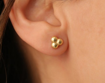 14K Gold Plated Silver Ball Stud Earrings, Minimal Gold Studs, Tiny Dot Earrings, Everyday Dainty Jewelry, Simple Gift for Her