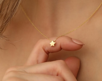 14K Gold Plated 925 Sterling Silver Star Necklace, Minimalist Tiny Star Pendant