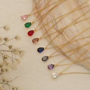 Teardrop Birthstone Necklace, Dainty Custom Gemstone Pendant Necklace, Birthstone Necklace, Personalized Gifts for Mom