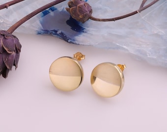 14K Gold Two Tone Disc Stud Earrings, Matte & Polished Circle Earrings, Minimal Geometric Jewelry, Modern Stud Earrings