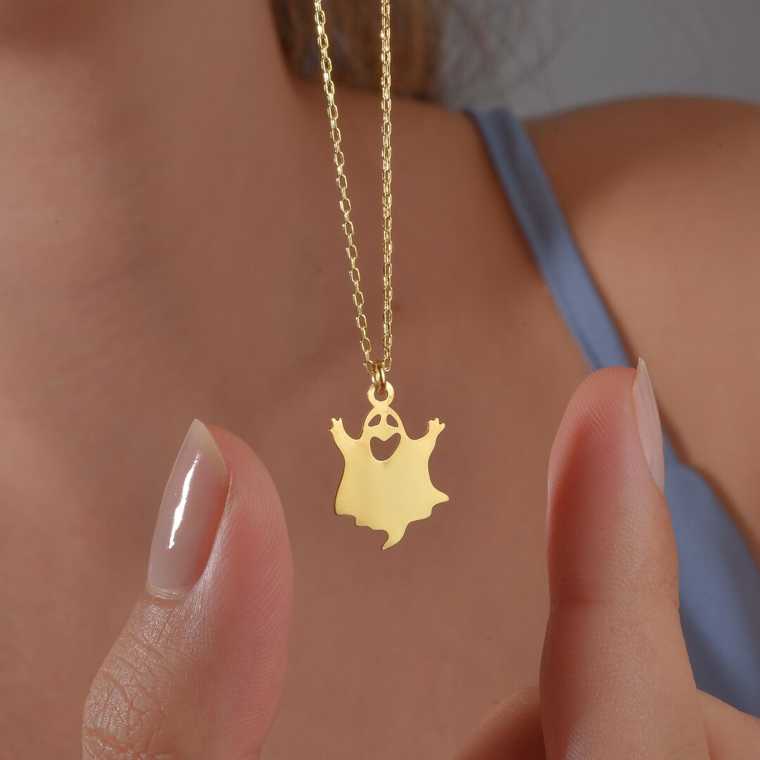 Gold Ghost Necklace, Sterling Silver Halloween Pendant - Etsy