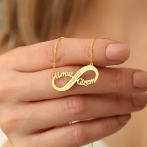 14k Gold Infinity Name Necklace, Dainty Infinity Necklace for women, 2 Names Infinity Necklace, Personalized Anniversary Gift for Her