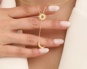14K Gold Sun & Moon Necklace: Sterling Silver Celestial Jewelry
