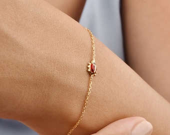 14K Gold Ladybug Bracelet: Dainty Enamel Ladybird Charm