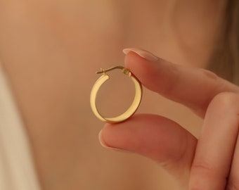 14K Gold Plated Small Chunky Hoop Earrings, Thick Gold Huggie Hoops, Minimalist Bold Everyday Earrings