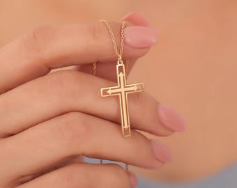 14K Gold Cross Necklace: Dainty Religious Pendant, Minimalist Protection