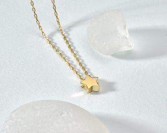 14K Gold Star Pendant Necklace: Sterling Silver Celestial Jewelry
