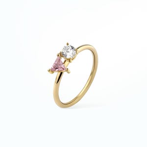 Duo Birthstone Ring: Triangle & Round Cut Engagement Ring