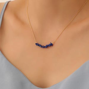 Dainty Lapis Lazuli 925 Sterling Silver Necklace: Gold Finish
