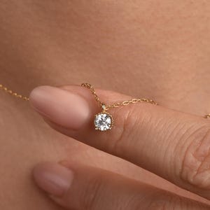 Gold Plated Sterling Silver Solitaire Necklace: Cubic Zirconia Pendant