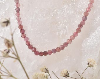 AA+ Grade Pink Tourmaline Beaded Minimalist Choker, 2,50mm Tiny Pink Gemstone Beads Necklace, Waterproof Crystal Choker, Gift For Her