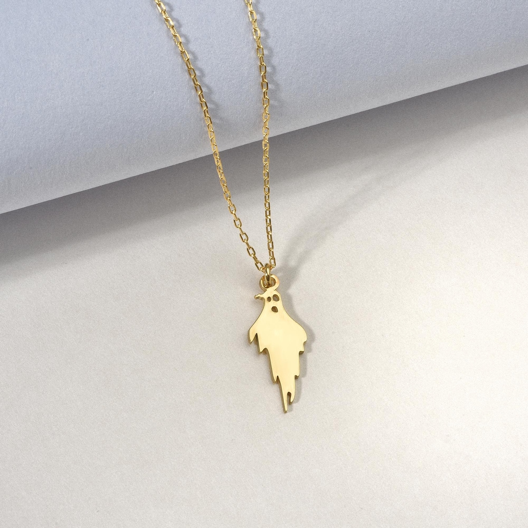 14k Gold Flying Ghost Necklace: Sterling Silver Halloween Charm - Etsy