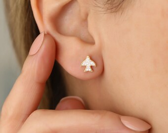 14K Gold Plated Sterling Silver Pave Swallow Bird Stud Earrings, CZ Stone Swallow Earrings, Minimal Gold Bird Earrings, Dainty Jewelry