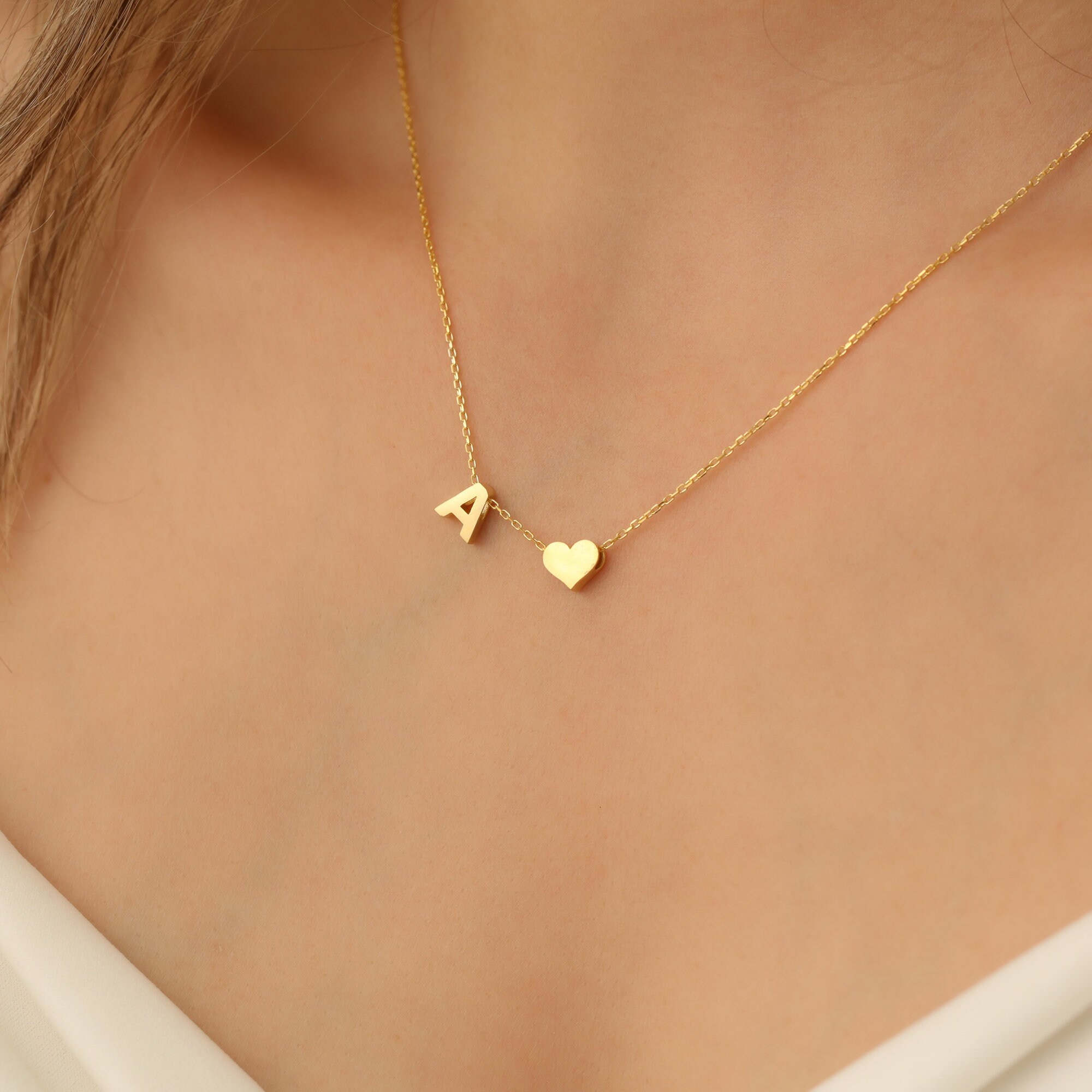 Collana BodyBonita Con Iniziale A Cuore E Catena A Strati, Placcata Oro 16K, Personalizzabile Dalla A Alla Z - 3