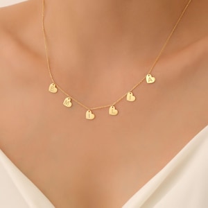 Engraved Heart Necklace, Personalized Heart Letter Necklace, Heart Name Necklace, Dainty Gold Heart Necklace, Anniversary Gift