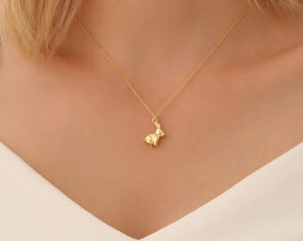 Collana con ciondolo a forma di coniglietto e luna, collana in argento con coniglio, gioielli pasquali, regalo a forma di coniglietto, collana pasquale, amante dei conigli - Italia