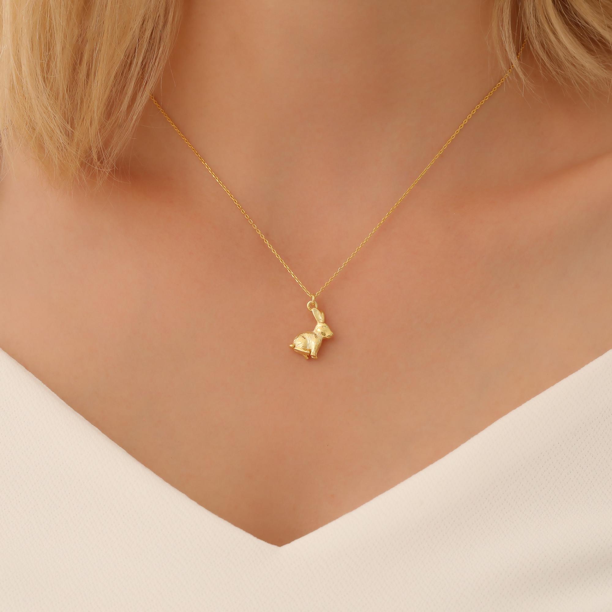 Collana Con Ciondolo Coniglio In Zirconia Cubica - Cristallo Lucido, Catena Lunga 70 Cm, Argento, Gioiello Per Donne E Ragazze