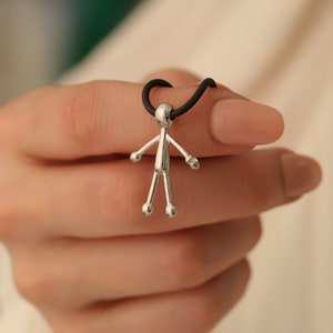 Sterling Silver Stickman Necklace: Handmade Figure Pendant