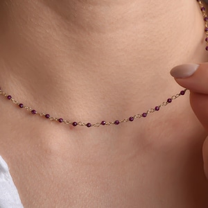 Dainty Garnet Beaded Choker: Handmade Rosary Necklace