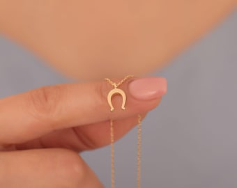 Guldhästskohalsband, 14K guldpläterat lyckoamuletthänge, minimalistiskt lyckassmycke present till henne