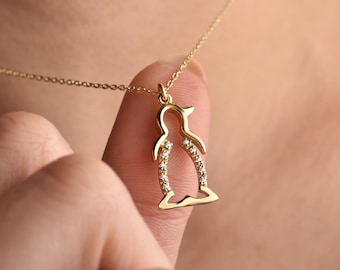 Diamond Penguin Pendant: 14K Gold Animal Necklace