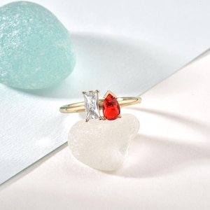 14k Gold Custom Baguette & Pear Cut Promise Ring, Custom Toi et Moi Gemstone Ring, Best Mothers Day Gift, Couples Jewelry, Gift for Her