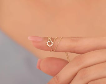 14K Gold Diamond Heart Necklace, Dainty Heart Pendant, Minimalist Necklace, Mother's Day Gift, Valentine's Day Gift, Gift For Her