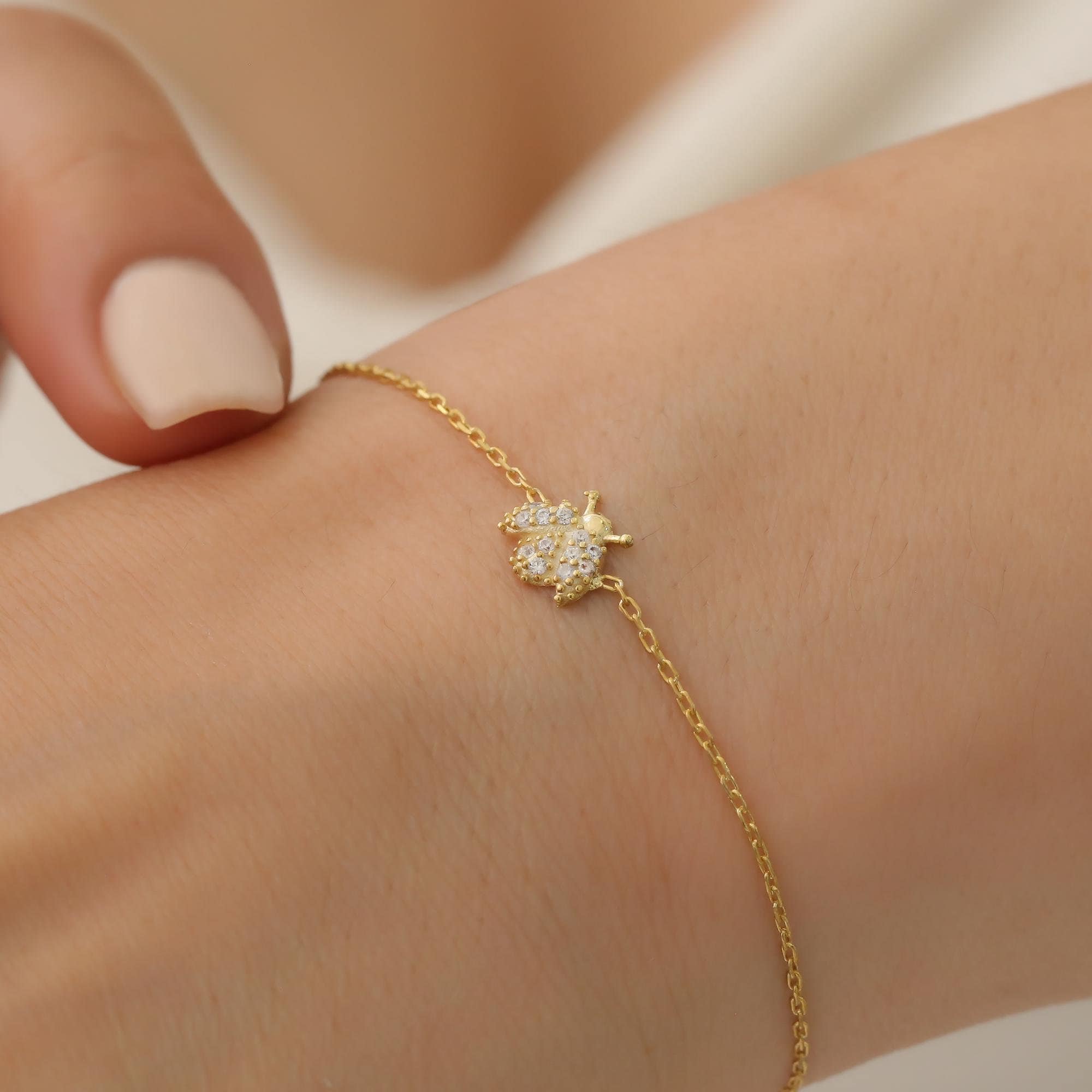 Baby Kinder Gelbgold ID-Armband Mit Marienkäfer & Gratis Gravur Gb 250 18