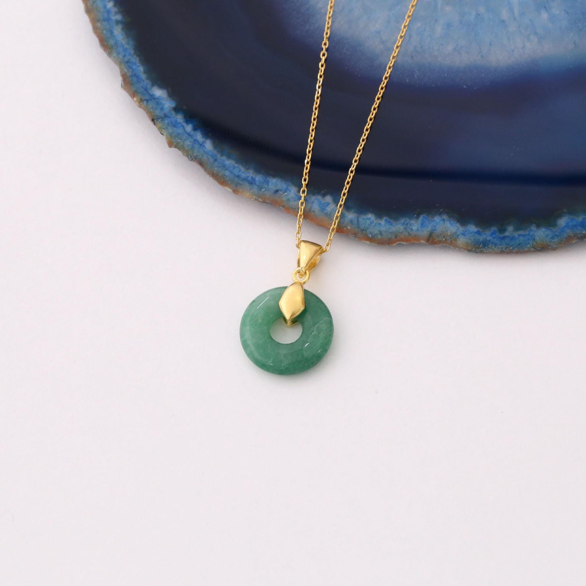 Pendentif Donut En Jadéite Verte - 26 Mm - Monture Argent 925 - Neuf Sans Emballage