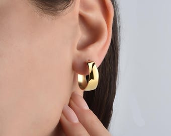 Gold Hoop Earrings, Chunky Gold Hoops, Minimal Classic Earrings, Thick Gold Huggie Hoops, Everyday Jewelry Gift for Her